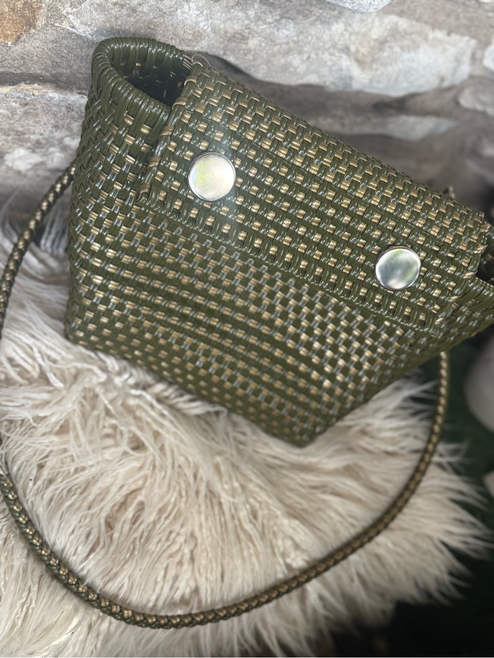 Woven Olive Green Women's Crossbody Bag